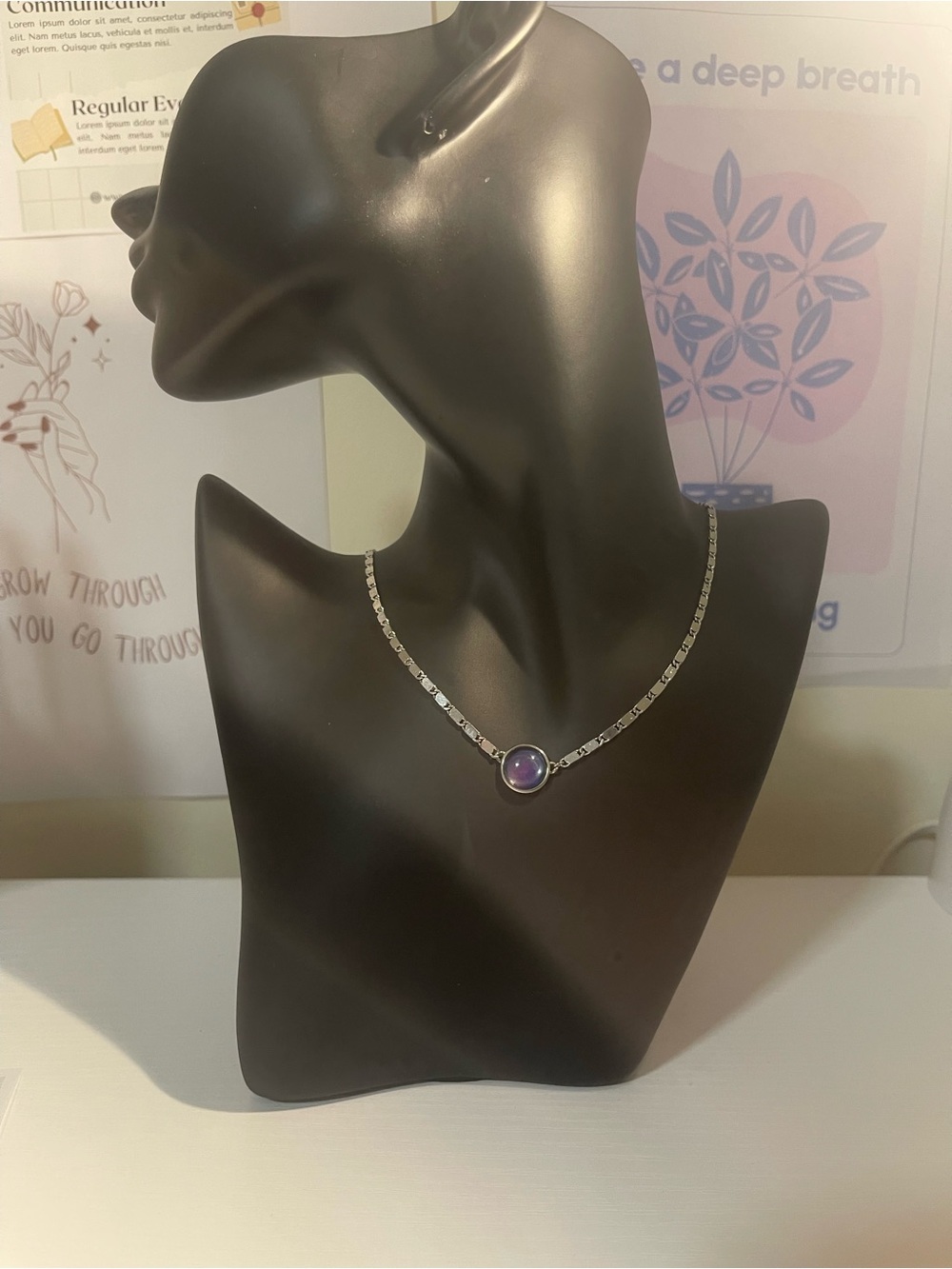 Sterling Silver Necklace with Purple Gem Pendant